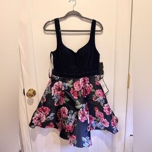 Macy's Elegant Black and Pink Floral Dress